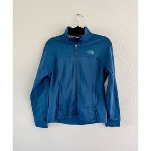 North Face Womens Blue Full Zip Softshell Jacket Mock Neck Size Medium M Regular